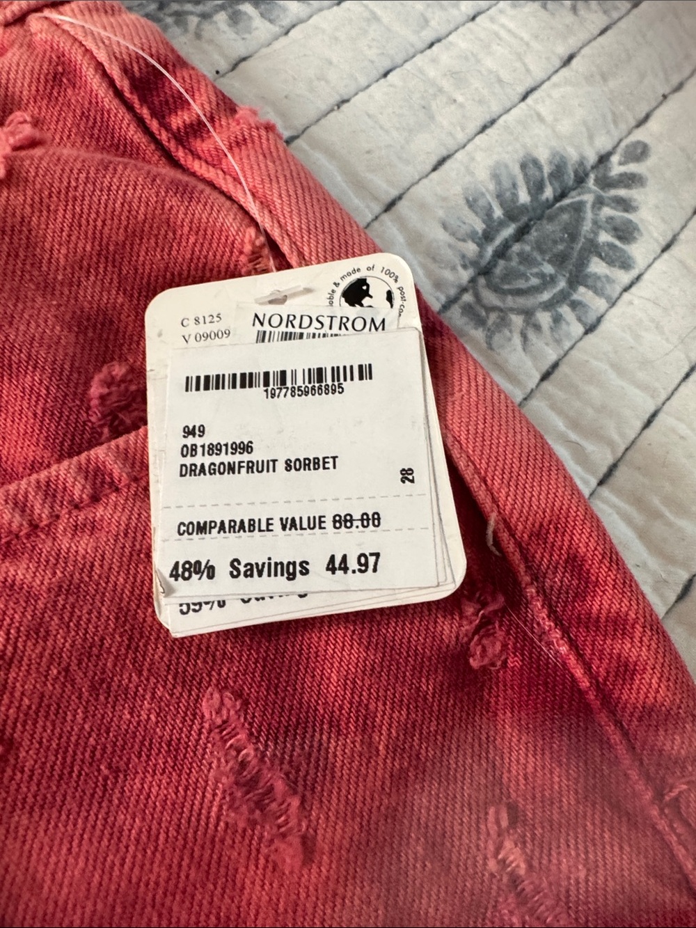 Nordstrom We the Free  Red Distressed Embroidered Denim Shorts - Picture 2 of 5